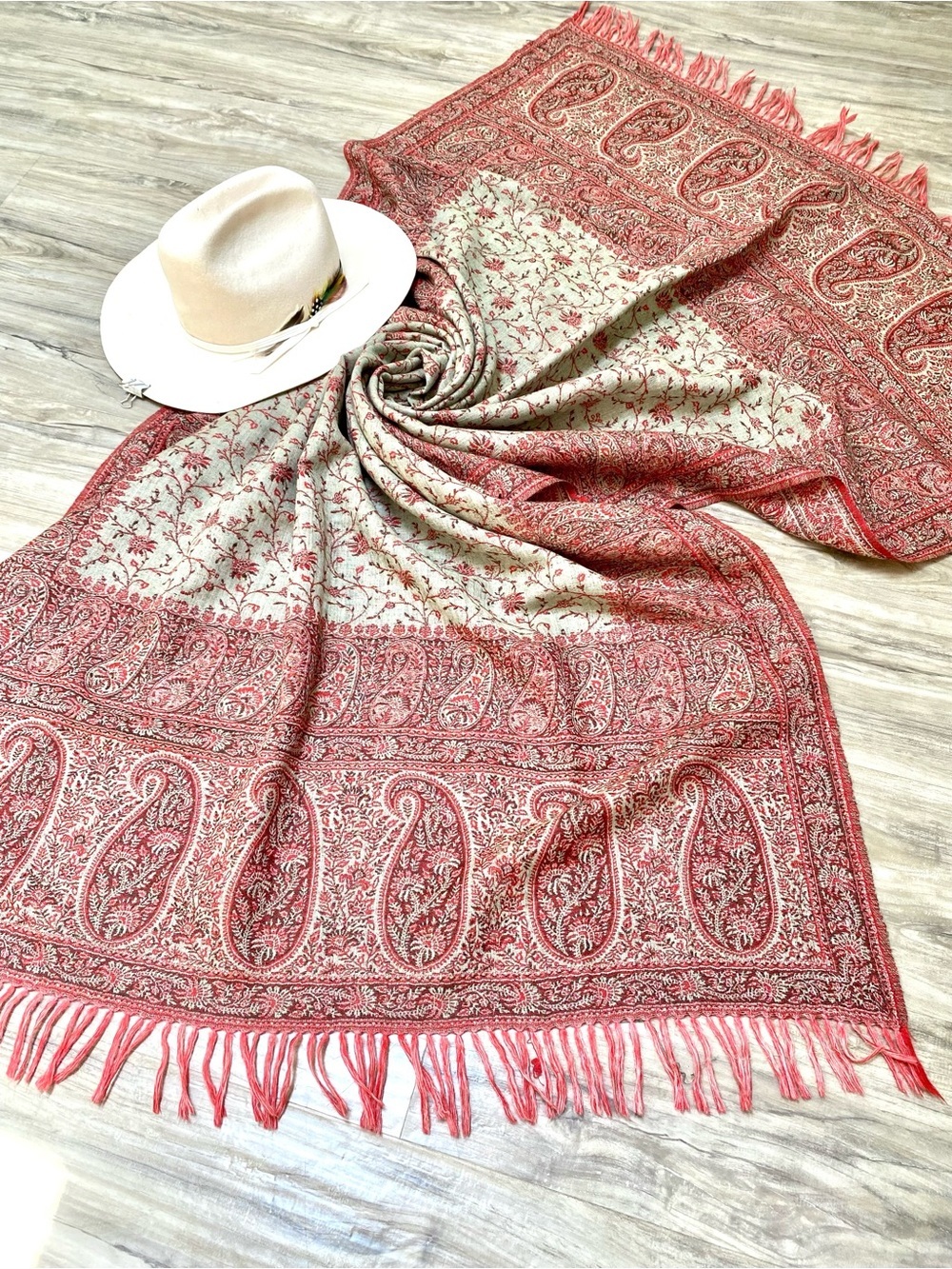 Paisley Fringe Wool Boho scarf/wrap w cottagecore Country prairie vibe